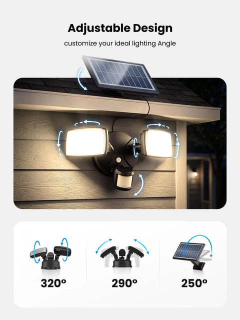 Onforu 36W Solar LED Security Lights, PIR Motion Sensor Outdoor, Yard with adjustable heads and solar panel for optimal lighting.