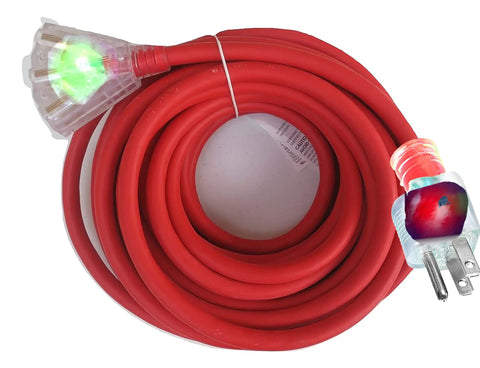 Coiled Beefy Heavy Duty Outdoor Indoor Extension Cord 75 Feet With 10 Gauge 3 Outlet Lighted SJTW 125V 15 Amp for power tools