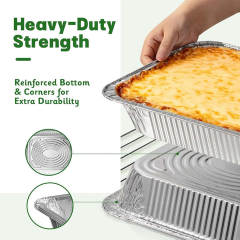 Heavy Duty 9x13 Aluminum Pans With Lids, 25 Pack Disposable Foil Bakeware, Deep Half Size Pans With Reinforced Bottom
