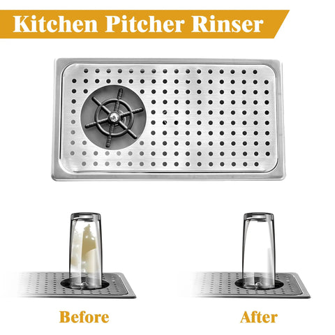Automatic Pitcher Rinser and Bar Glass Rinser for Bar and Kitchen, Stainless Steel Espresso Rinser, Quick Rinse Station, Silver