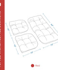 Diagram of All Weather Tufted Wicker Chair Cushions Set for Outdoor and Indoor Use, 3 Piece Pack dimensions; red color.