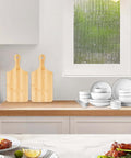 Bamboo cutting boards with handles, 11x5 inches, set of two for kitchen serving and cheese/charcuterie.