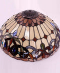 Tiffany Style Stained Glass Lamp Shade Replacement 16x8 Inch With Cap, beige and colorful floral pattern, Victorian design.