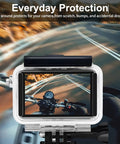 Waterproof Case With Floating Grip For DJI Action 5 Pro Action 4 And Action 3 Cameras, transparent housing on motorcycle