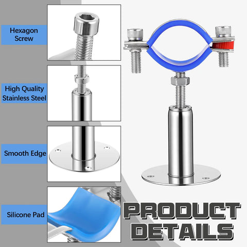 Yaocom 8‑pc stainless steel pipe clamp set for wall/ceiling mounting; adjustable 50–100 mm; fits 25–28 mm OD; screws/screwdriver included
