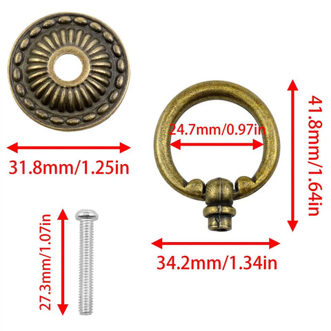 Vintage European Copper Cabinet Knob Set for Drawers and Dressers Retro Radiating Dot Ring Design Cool Vintage Look 4 Pack