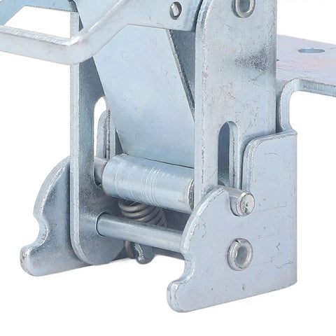 Close-up of Heavy Duty 180 Degree Folding Table Hinge Slick Double Spring Flip Bracket, iron plate with dual springs for woodworking.