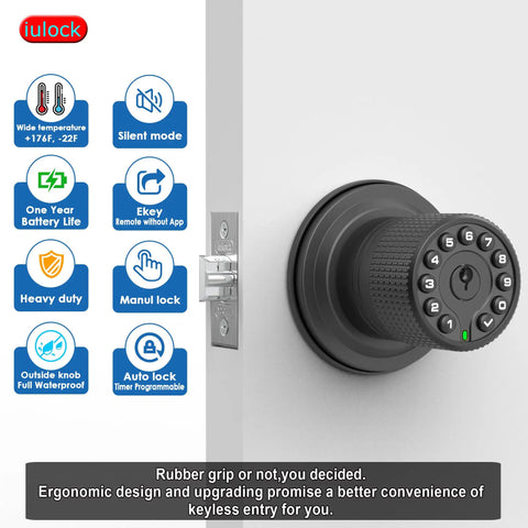 Keypad Door Lock With 50 User Codes And Auto Lock, Waterproof Matte Black, Keyless Entry For Home Or Apartment, Easy Installation