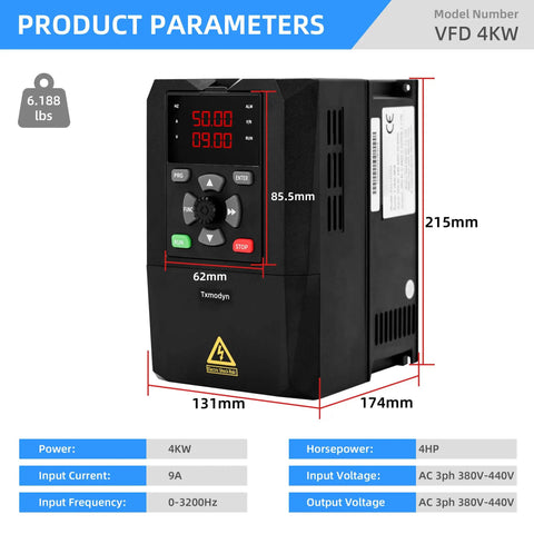 4KW 5HP VFD Variable Frequency Drive 380V To 440V Three Phase Input And Output Inverter dimensions and specs