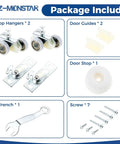 2 Pack Sliding Pocket Door Hardware Kit with top hanger rollers, door guides, door stop, wrench, screws, compatible with Johnson 1125 and 1500