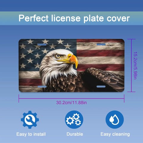 American Flag Eagle License Plate Cover Dope Rust Proof Stainless Steel Car Tag with Eagle on Stars and Stripes Background