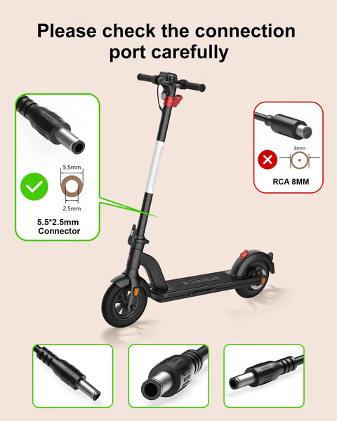 42V 2A Electric Scooter Charger With LED Indicator Light For GXL V2 G4 G3 G2 XR Elite XR Ultra Apex Glider Bike Replacement 100V 240V Input 9.8Ft Cable 5.5MM By 2.5MM DC Plug Compatible With 2A 1.5A 1A 0.5A