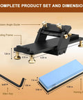 Heavy Duty Chisel Sharpening Jig Locking Fixed Angles For Razor Sharp Edges dimensions with precision angle guide, grinding frame and honing stone.