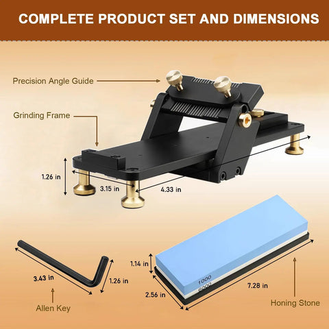 Heavy Duty Chisel Sharpening Jig Locking Fixed Angles For Razor Sharp Edges dimensions with precision angle guide, grinding frame and honing stone.