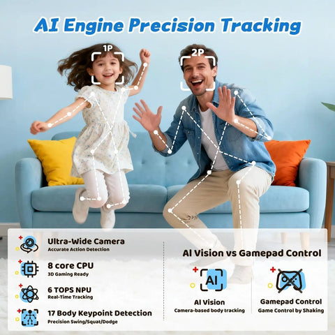 Active Motion Console With 41 Motion Games For Kids And Family, No Subscriptions, Continuous Updates, Plug And Play For Party Nights And Playdates, Dance, Sports, Puzzles, And Music Challenges. AI motion tracking family game console