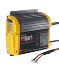 Heavy Duty 20 Amp Marine Battery Charger For Boats 12 24 And 36 Volt Three Bank Waterproof Charging Station side view with connectors.