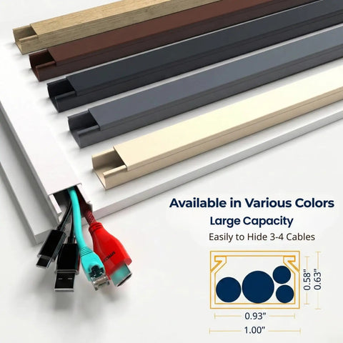Colorful cord hiders from Hide Cords Wall Mount Kit for TV and Home, 315 Inches Paintable White Cord Hider and Wire Cover for cables