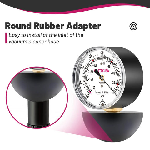 GOATACURA vacuum cleaner suction gauge, 2.5-inch dial, 0–160 in water, for measuring suction power