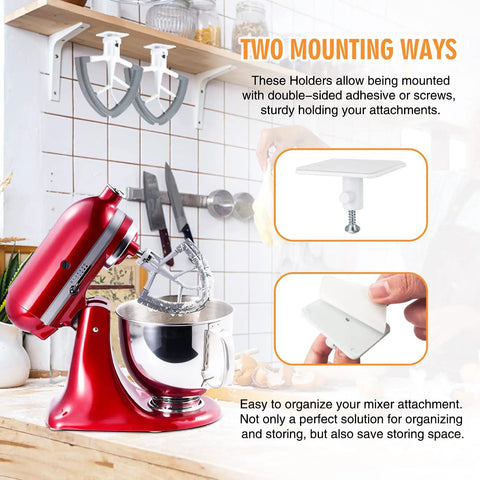 Flex Edge Beater For 4.5 To 5 Qt Tilt Head Stand Mixers displayed with two mounting options in a modern kitchen setup