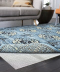 Room with cream non slip rug pad for under carpet, grippy anti skid cushion that stays put on all hard floors under 18 foot runner.
