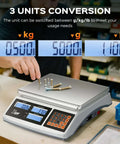 30Kg Digital Counting Scale With 0.1g Precision, Battery Powered Industrial Scale for small parts showing unit conversion