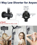 Close-up of 3-way low diverter with Rainfall 8 Inch Shower Head With High Pressure Handheld Spray, showing easy reach and spa-like experience
