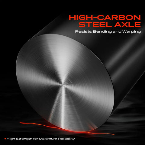 High-carbon steel axle with smooth finish,  resistant to bending and warping, ideal for reliable applications.