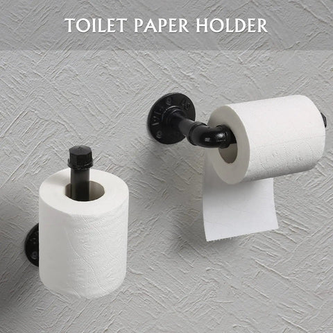 Industrial Pipe Bathroom Hardware Set Seven Piece Wall Mount Kit With Towel Bar Paper Towel Rack Hand Towel Holder Toilet Paper Holder Ring Robe Towel Holder And Hanger For Dope Farmhouse Home Decor shown with toilet paper holder detail