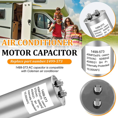 RV Roof Air Conditioner Run Capacitor Replacement 45 MFD Plus Or Minus 5 Percent 370V 50 60Hz Dual Round 1499-5731 OEM
