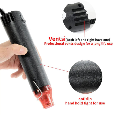 Crafts Heat Gun 110V 300W Handy Hot Air Tool With Ultra Long 3.28Ft Cord and Stand showing vents and anti-slip grip details