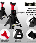 Front view of YATOINTO 6 Ton black jack stands with red ratchet bars; adjustable 15.6–23.4 in, rubber pads