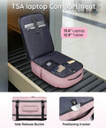 Open Under Seat Personal Item Bag For Travel TSA Approved 18x14x8 Inches With Water Bottle Pocket And Shoe Compartment Fits 15.6 Inch Laptop Pink For Women Go To Travel Buddy Carry On Backpack showing laptop space.