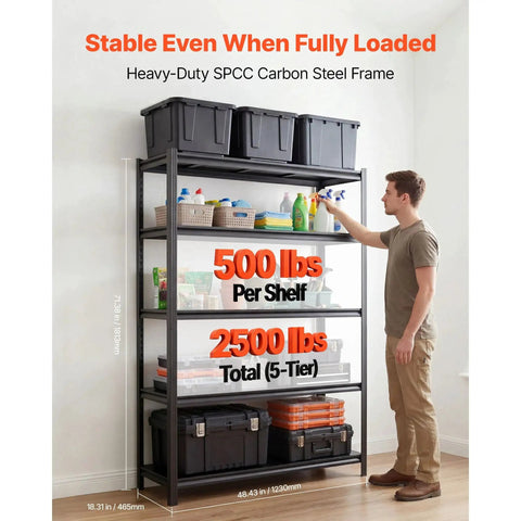 Beefy Heavy Duty Industrial Metal Storage Shelving Unit 5 Tier Adjustable Rack With 2500 Lbs Capacity in use