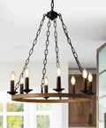 Eight-Light Farmhouse Wagon Wheel Chandelier in kitchen, 26-Inch Industrial Round Candelabra Pendant Light Fixture
