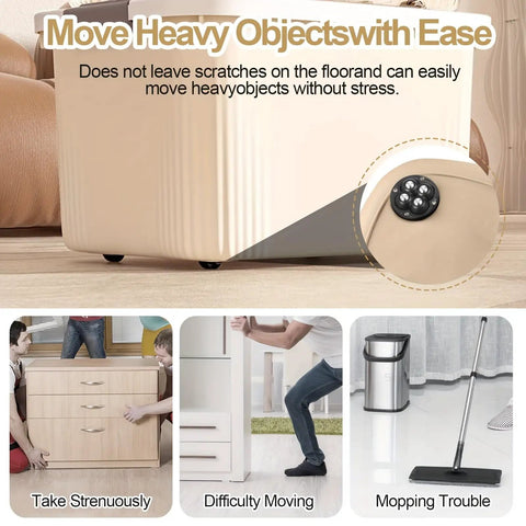 No Sweat Peel And Stick Roller Caster Pack With Hella Smooth 360 Swivel Wheels for easily moving heavy objects without scratches.