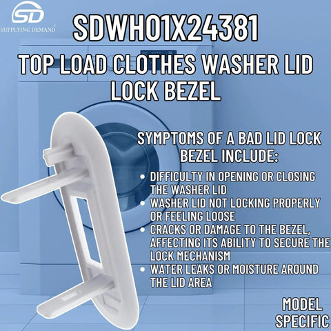 Top Load Washer Lid Lock Bezel Replacement White Bezel 4502680 Model Fits Most Major Brands Easy Install No Fuss Lid Won’t Close Or Lock Durable Plastic Construction