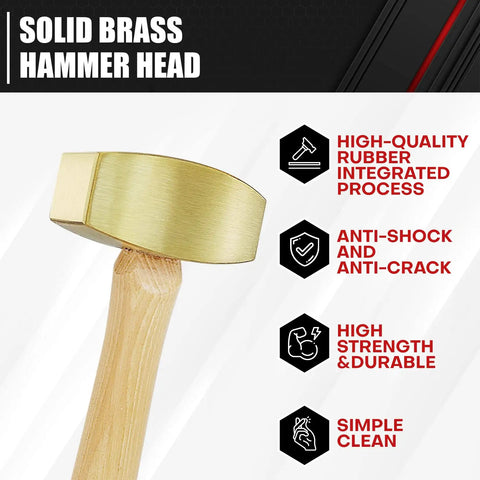 Solid Brass Non-Sparking Hammer With Hickory Handle Two-Pound Non-Marring Tool For Delicate Metalwork And Auto Jobs image.