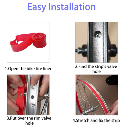 4 Pack 20 Inch Bicycle Rim Strip Tape For Tubeless Rims High Pressure Puncture Resistant PVC Wheel Liner Red Installation Guide