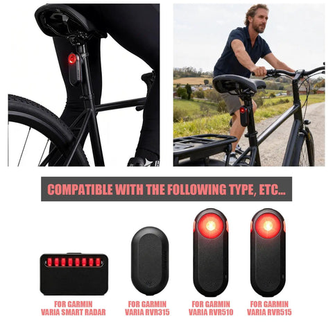 Universal Seatpost Bike Mount for Varia Radar RTL510 RTL515 RVR315 RearVue 820 shown on bike and with compatible lights