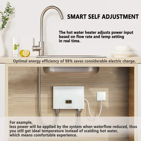 5500W Mini Electric Tankless Water Heater With Remote And Digital Display for kitchen sink installation