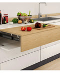 Heavy Duty Side Mounted Ball Bearing Drawer Slides Full Extension Rock Solid Cold Rolled Steel Runners For Hidden Dining Lift Tables Smooth As Butter Glide Cabinet Hardware Pack Of Two 250Mm on drawer with cutting board and food.