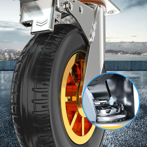 Close-up of Heavy Duty Swivel Caster Wheels 3 Inch Rubber Rolling Set showcasing gold hub and durable rubber tire.