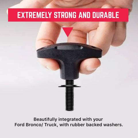 Quick Swap Hardtop Thumbscrews M8 X 25mm Bolts For Ford Bronco And Jeep Wrangler, displaying durable grip and rubber backing.