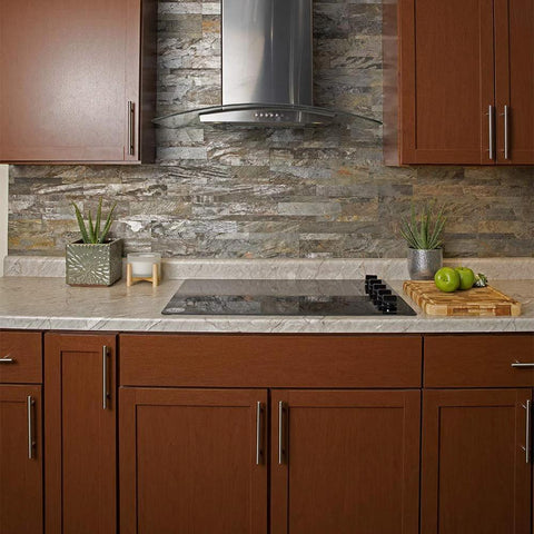 Modern kitchen with Bar Pulls Collection Five And One Sixteenth Inch Center To Center Stainless Steel Cabinet Pulls on wood cabinetry