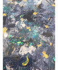 Close-up of blue, gold, white floral resin detail on 16 Inch Floral Resin Lazy Susan on Wood Serving Tray Base Blue Gold White Art Organizer