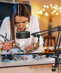 Woman using 3 In 1 Solder Fume Extractor Smoke Absorber Fan Lamp With 2 Helping Hands And 3 Carbon Filters for DIY project