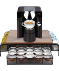 Rustic K Cup Holder And Storage Drawer With Side Baskets 30 Cup Capacity Wood Top Coffee Station Organizer For Kitchen Or Office Brown Durable Wood Finish Keeps Your Coffee Area Neat And Stylish