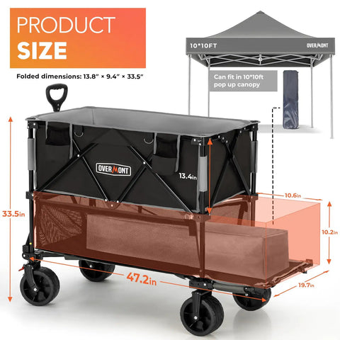 400L Double Decker Folding Utility Wagon With 450Lb Capacity And 47 Inch Extended Shelf For All Terrain Hauling
