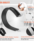 Front view of a black 304 stainless steel P-clamp with EPDM rubber cushion for cables.