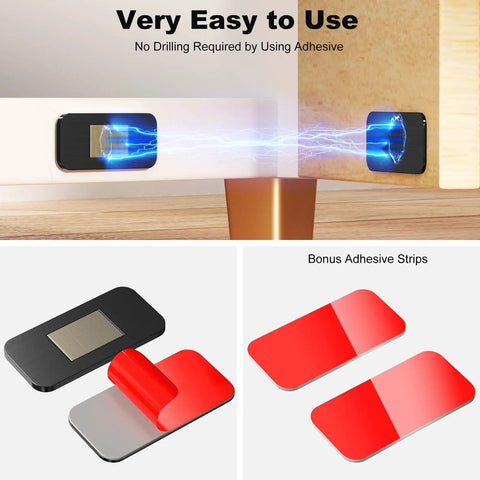 Six Pack No Drill Invisible Magnetic Cabinet Catches Stainless Steel With Heavy Duty Adhesive showing strong hold demo